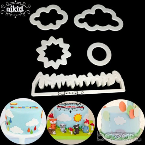 трева небе облак слънце 5 пластмасови резци резец форма форми за тесто фондан сладки бисквитки 