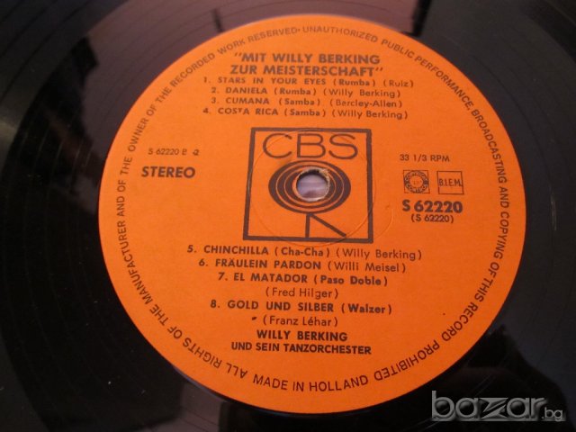 Рядка Грамофонна плоча - Mit willy Berking - zur meistershaft - танго - изд. 70те години, снимка 3 - Грамофонни плочи - 20576467