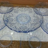 Стъклени чинии и поднос цветно синьо стъкло, снимка 15 - Антикварни и старинни предмети - 26194372