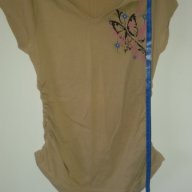 Дамска тениска С/М бежова, пеперуди, памук, без следи от употреба, снимка 4 - Тениски - 14036339