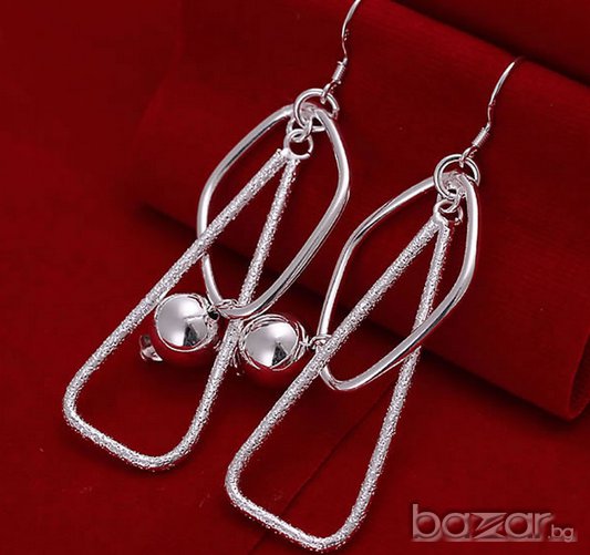 Стилни сребърни обеци висящи топчета - Вариант 4, снимка 1