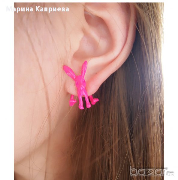 Обеца имитация на флеш "Зайче" - розова /С-14/, снимка 1