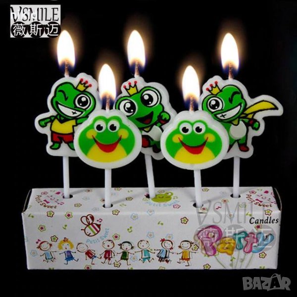 5 бр Свещи свещ жаби жабки Принц жабок за торта Рожден ден детско парти топери топер, снимка 1
