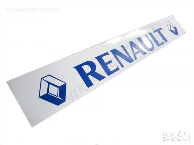 Гумен калобран/предпазител за камион/ремарке Рено/Renault бял със син надпис