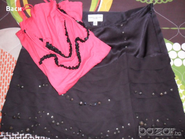 сет 100 % Karen Millen оригинална пола с камъни 100 % silk + топ Karen Millen, снимка 11 - Поли - 11549648