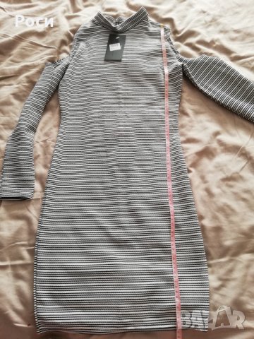 Нова рокля тип поло с голи рамене, дълъг ръкав - размер С , снимка 4 - Рокли - 25151054