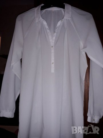 Дамска широка тънка блуза с дълъг ръкав бяла, снимка 3 - Блузи с дълъг ръкав и пуловери - 23114759