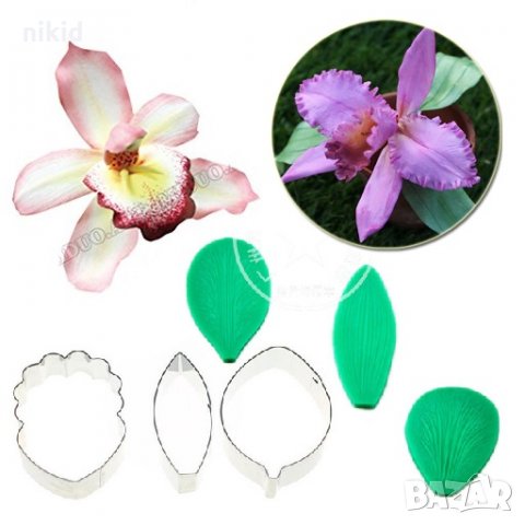 Цимбидиум Орхидея сет вейнър листа силиконов молд и метални резци за направа на цвете фондан торта