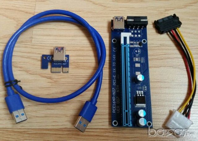 PCI-E PCI E Express 1X to 16X Riser Card + USB 3.0 Extender Cable, снимка 3 - Кабели и адаптери - 21031280