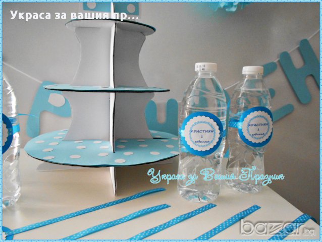 украса за първи рожден ден светло синьо на бели точки, снимка 7 - Други - 17695954