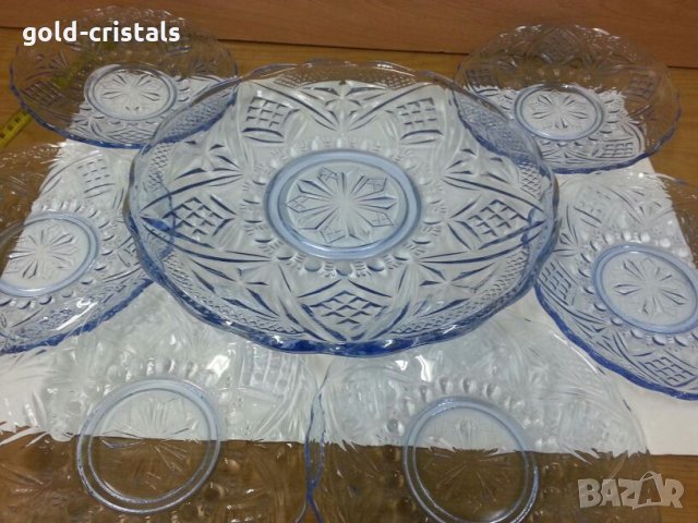 Стъклени чинии и поднос цветно синьо стъкло, снимка 15 - Антикварни и старинни предмети - 26194372