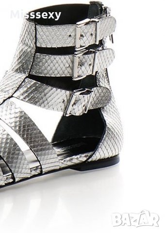 ПРОМО 🍊 JUST CAVALLI № 37 🍊 Дамски кожени сандали в сребристо SILVER GLADIATOR нови с кутия, снимка 8 - Сандали - 21798266
