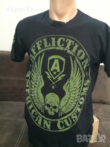 Мъжка тениска Affliction American Customs Black & Green Skull , снимка 7 - Тениски - 25975809