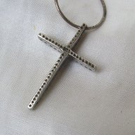 Сребърен кръст ръчна изработка, с циркони и синджир, снимка 2 - Колиета, медальони, синджири - 13722029