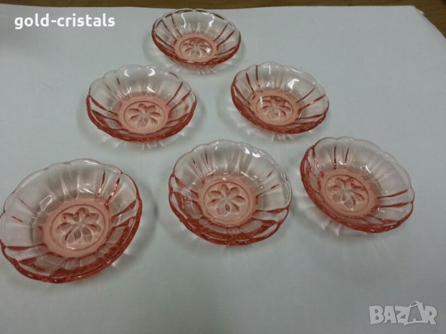 Стъклени чинии чинийки розово стъкло, снимка 7 - Антикварни и старинни предмети - 25176553