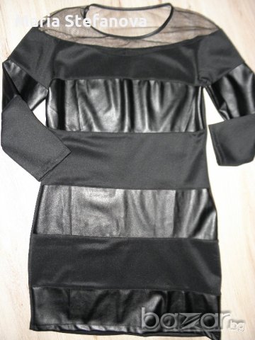 Нова черна рокля с кожа, снимка 2 - Рокли - 20494448