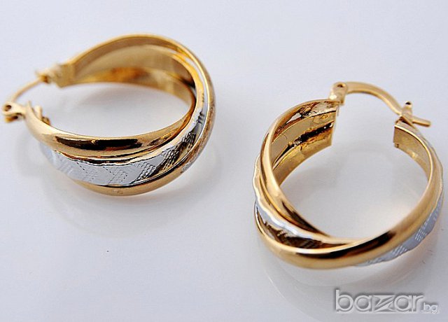 Атрактивни масивни навити халки от бяло и жълто 14к попълнено злато 25 лв., снимка 4 - Обеци - 7269690