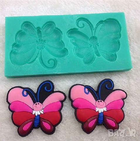 2 бр усмихнати пеперуди пеперуда силиконов молд форма декорация торта фондан шоколад и др., снимка 1 - Форми - 23534601