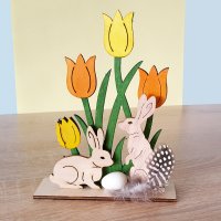 Великденски зайчета в градинка дървена украса декорация за Великден, снимка 3 - Декорация за дома - 24731716