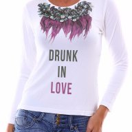 ТОП МОДЕЛ! Дамска блуза DRUNK IN LOVE с флорален CK принт! Поръчай модел с ТВОЯ идея!, снимка 1 - Блузи с дълъг ръкав и пуловери - 16377821