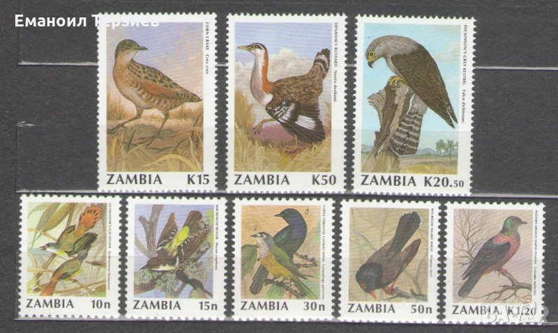 Замбия. 1990 год. Фауна. Застрашени птици., снимка 1