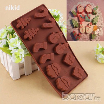 6 коледни снежен човек подарък бастун Дядо Коледа елха силиконов молд форма за шоколад фондан гипс, снимка 1