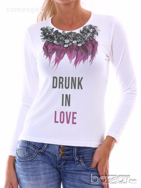ТОП МОДЕЛ! Дамска блуза DRUNK IN LOVE с флорален CK принт! Поръчай модел с ТВОЯ идея!, снимка 1