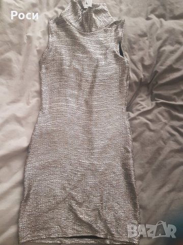 Нова официална дамска рокля тип поло без ръкави в сив, сребърен цвят - нова размер С/М, снимка 2 - Рокли - 24448815