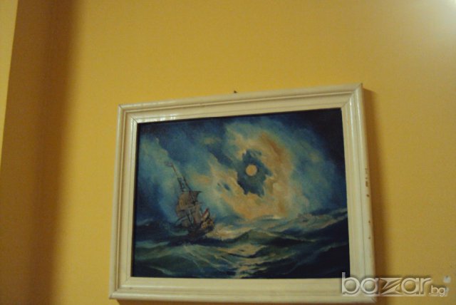 картина кораб в бурноморе , снимка 3 - Антикварни и старинни предмети - 9658922