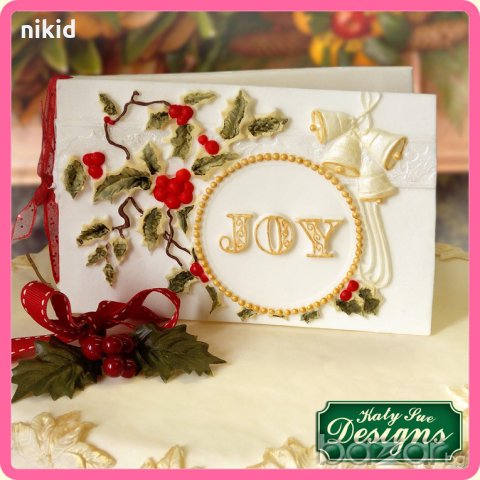 Коледна рамка картичка с кръг табела за надпис силиконов молд форма декорация и украса фондан, снимка 3 - Форми - 18675150