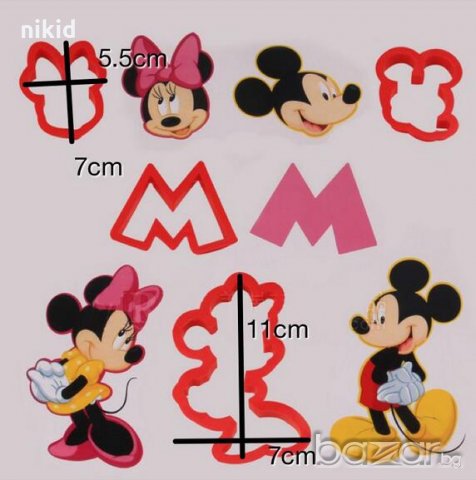 5 резци резец Мини и Мики маус пластмасови форми форма за изрязване сладки бисквитки фондан , снимка 2 - Форми - 17255421
