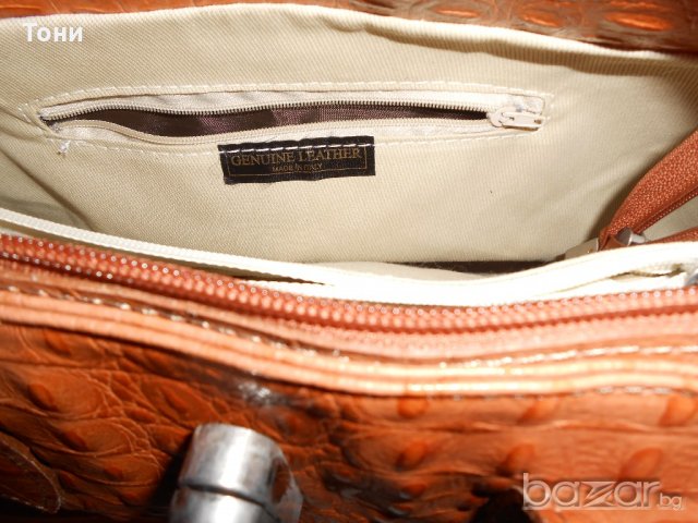Кафява  кожена чанта genuine leather Made in Italy, снимка 9 - Чанти - 20925504