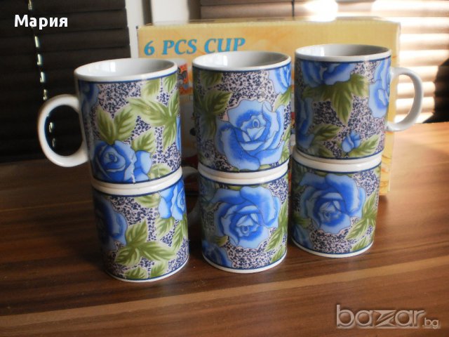 Стилни малки чашки за кафе на сини рози, снимка 3 - Сервизи - 11295877