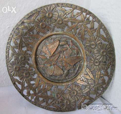 Метална филигранна чиния - фруктиера с пеперуди - антика , снимка 2 - Декорация за дома - 16256681
