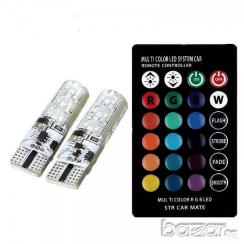 Цветни LED светлини Т10 за фарове с дистанционно управление, снимка 3 - Аксесоари и консумативи - 20674421