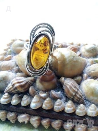 Старинен   сребърен пръстен масивен с естествен кехлибар, снимка 6 - Пръстени - 22852897