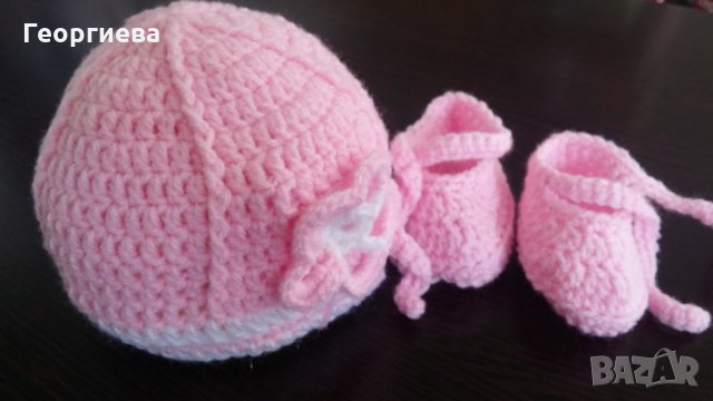 плетен комплект за бебе - одеало, шапка, пантофки, снимка 3 - Комплекти за бебе - 22113400