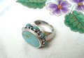 Прекрасен Овален Сребърен Пръстен с Естествени Тюркоази, снимка 5