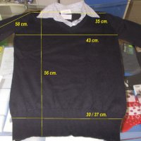 Черен пуловер с яка на риза Benotti S, M р-р, снимка 4 - Блузи с дълъг ръкав и пуловери - 19975257