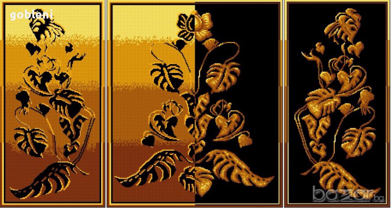 гоблен-триптих "ЗЛАТНАТА СРЕДА"-Д45; размери /52*28/см.;6 цвята;56лв., снимка 1