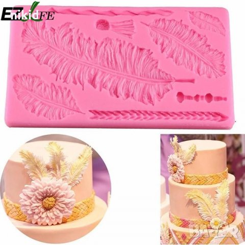 Огромни пера овес и мартеница силиконов молд форма за фондан шоколад глина захарно тесто украса торт