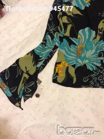 Черна риза със синьо - зелени цветя, снимка 3 - Ризи - 13487575