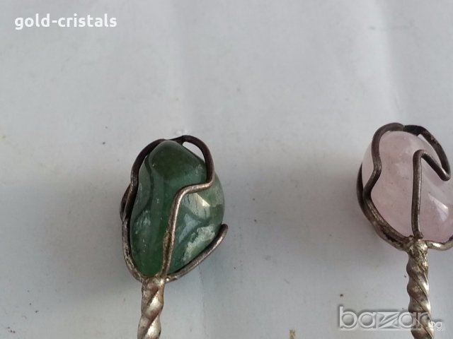 Посребрени  вилички с натурален  камък, снимка 6 - Антикварни и старинни предмети - 20206346