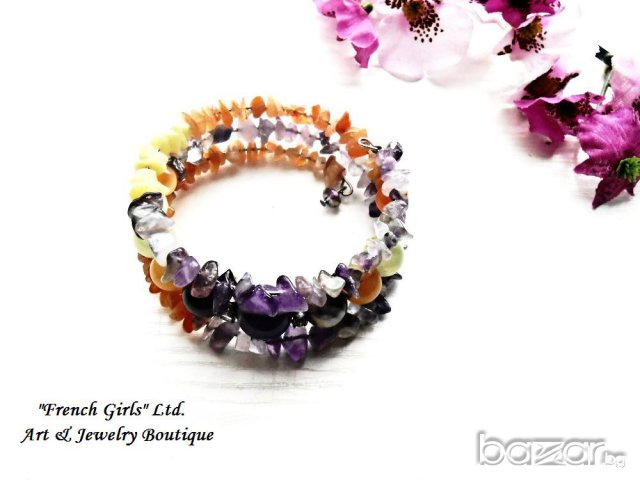 Гривна от аметист, опал и жадеит "Екзотично лилаво", снимка 5 - Гривни - 15311729