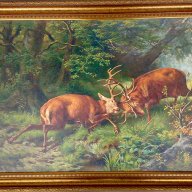 Биещи се елени в гората, картина за ловци, снимка 1 - Картини - 18458860