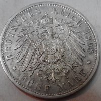 5 марки Германия 1898г сребро, снимка 3 - Нумизматика и бонистика - 21982726