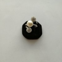 Сребърен пръстен с перла и цирконий - сребро проба 925, снимка 1 - Пръстени - 24607773