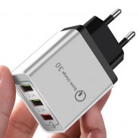 Супер Мощно Тройно USB Универсално Зарядно за Телефон Таблет iPhone iPad Xiaomi Huawei QuickCharge 3, снимка 9 - Оригинални зарядни - 26075279