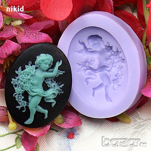 малък ангел с цветя овал силиконов молд форма за украса декор торта фондан шоколад и др., снимка 1
