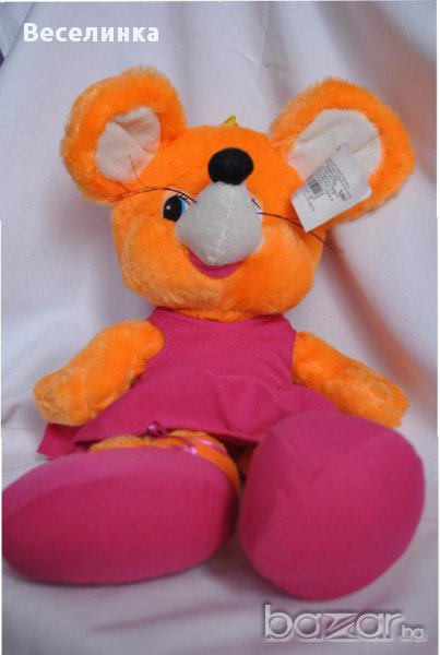 Плюшена играчка оранжева мишка с розова рокличка-08, снимка 1